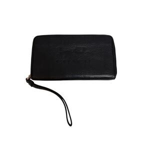 Coach Pebble Leather Large Zip Around Phone Wristlet Wallet Black